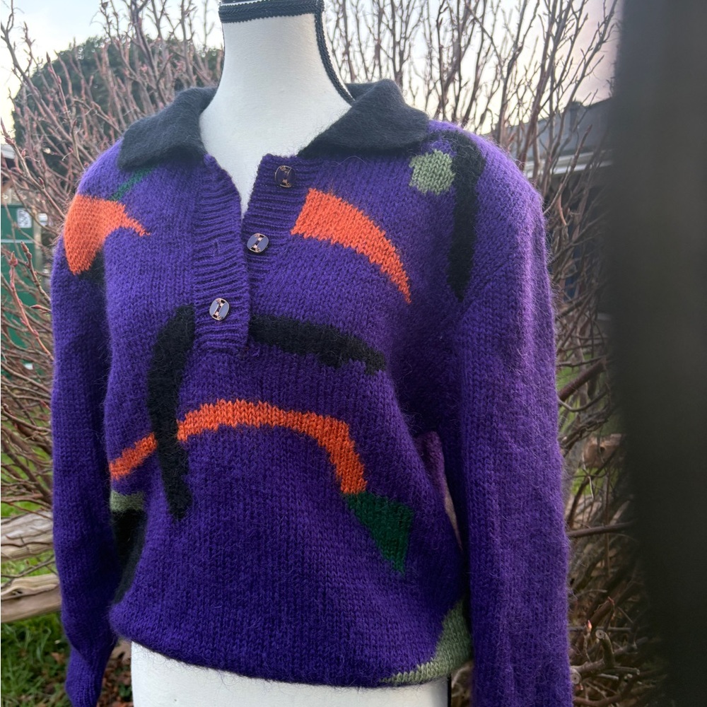 Vintage Lei Condotti Abstract Mohair Blend Sweater | Purple | M/L - Picture 4 of 7